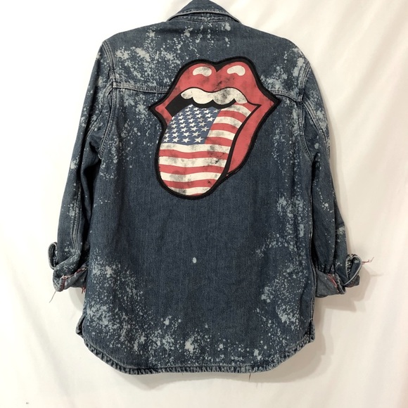 Vintage Jackets & Blazers - Denim Custom Rolling Stones Bleach Dyed Jacket L